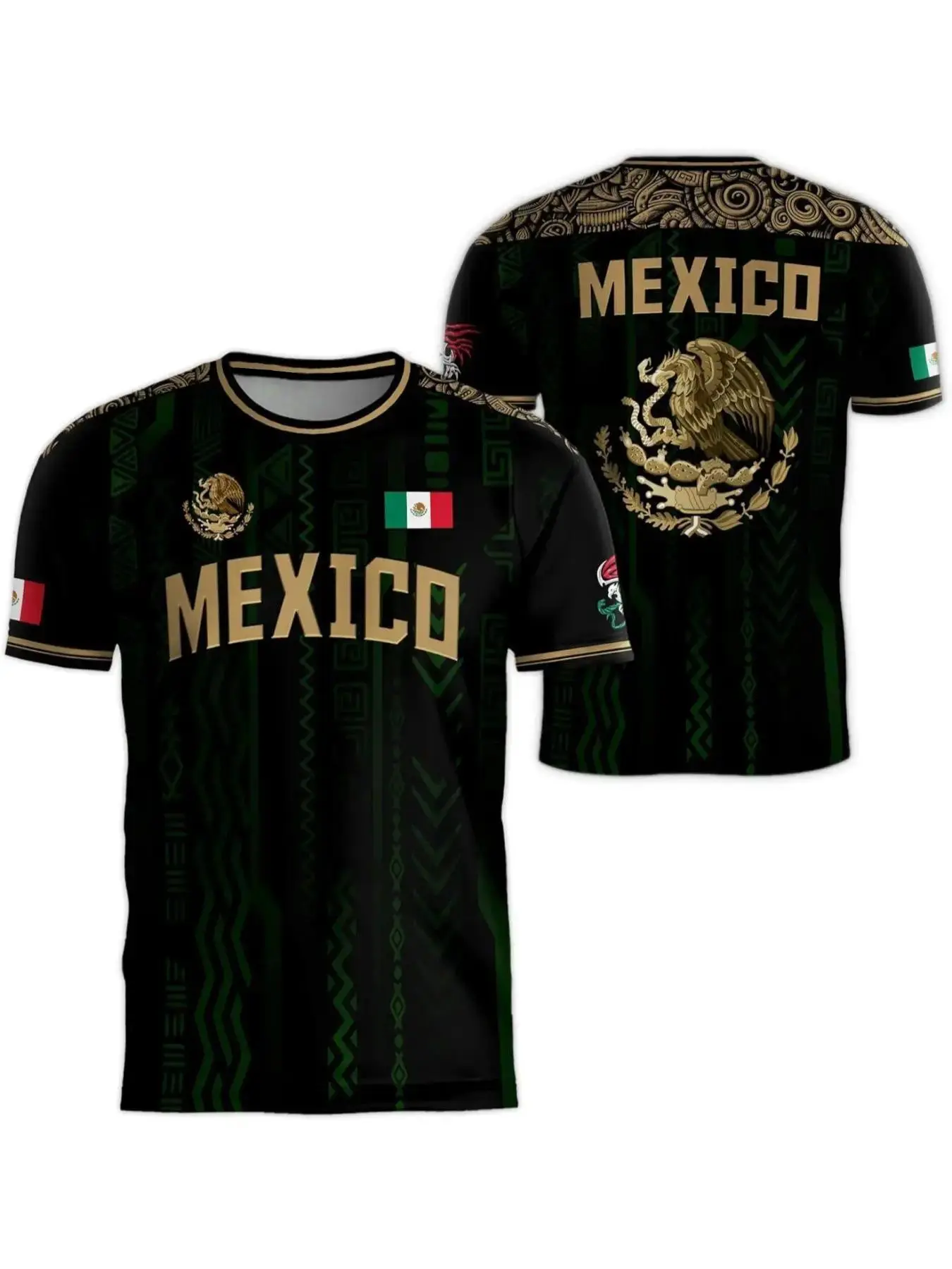 Men's Summer Short Sleeve T-Shirt, Mexican Tourism Cultural Souvenir, Dark Pattern Round Neck, Outdoor Casual Fashion Print