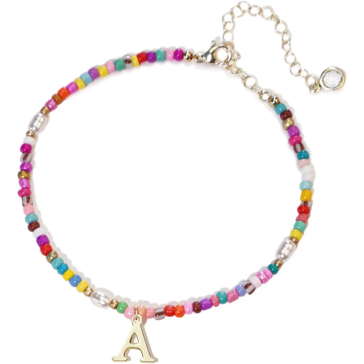 Ankle Bracelets for Women Cute Pearl Beads Anklets for Women Waterproof Gold, Initial Colorful Boho Beaded Non Tarnish Foot Chain Anklet | Summer Colorful Jewelry Gift