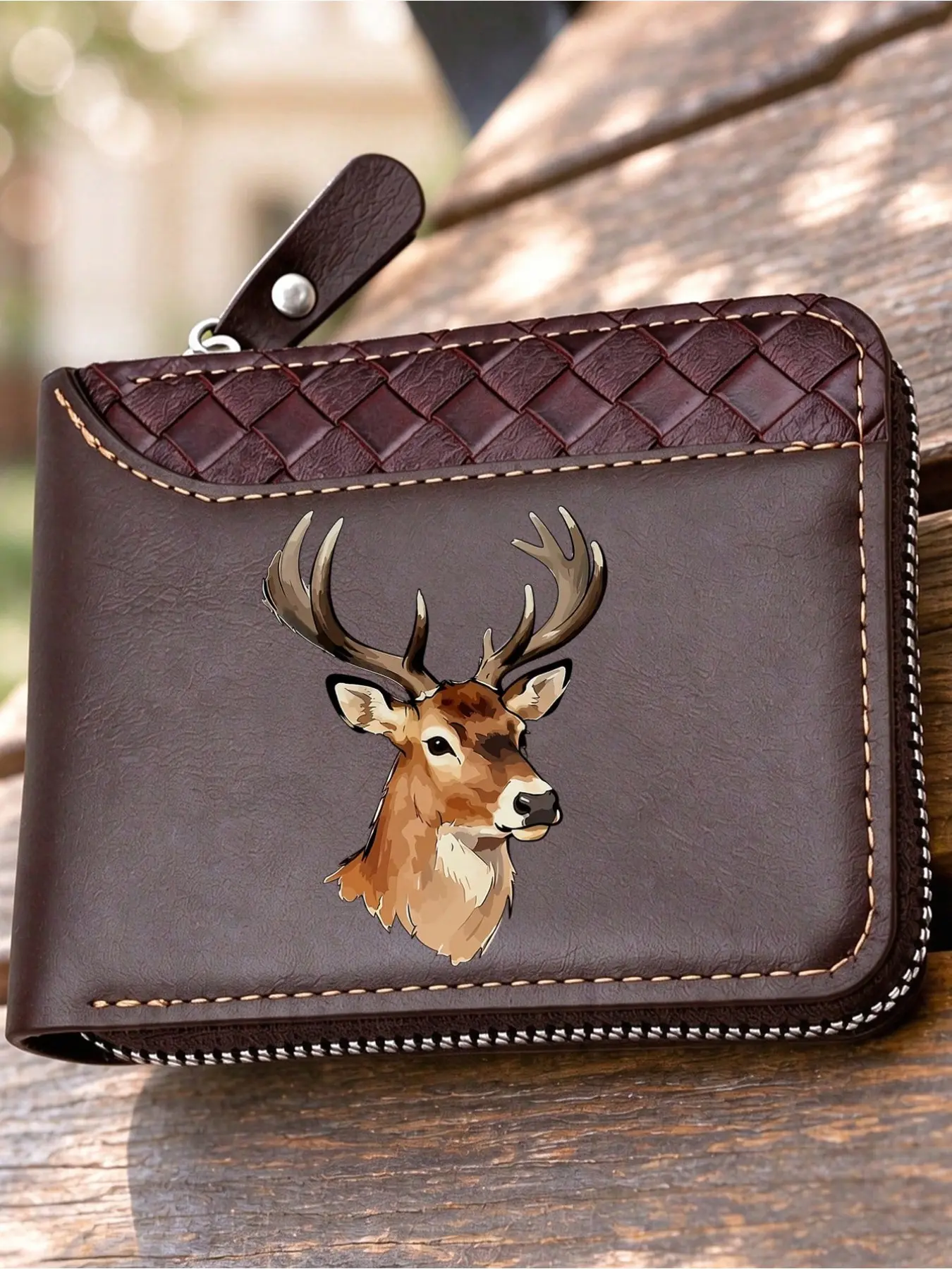 Men's Deer Pattern Zip Wallet, Dual Fold Design, Secure Cash Coin Card Holder, Stylish and Practical Accessory for Everyday Use