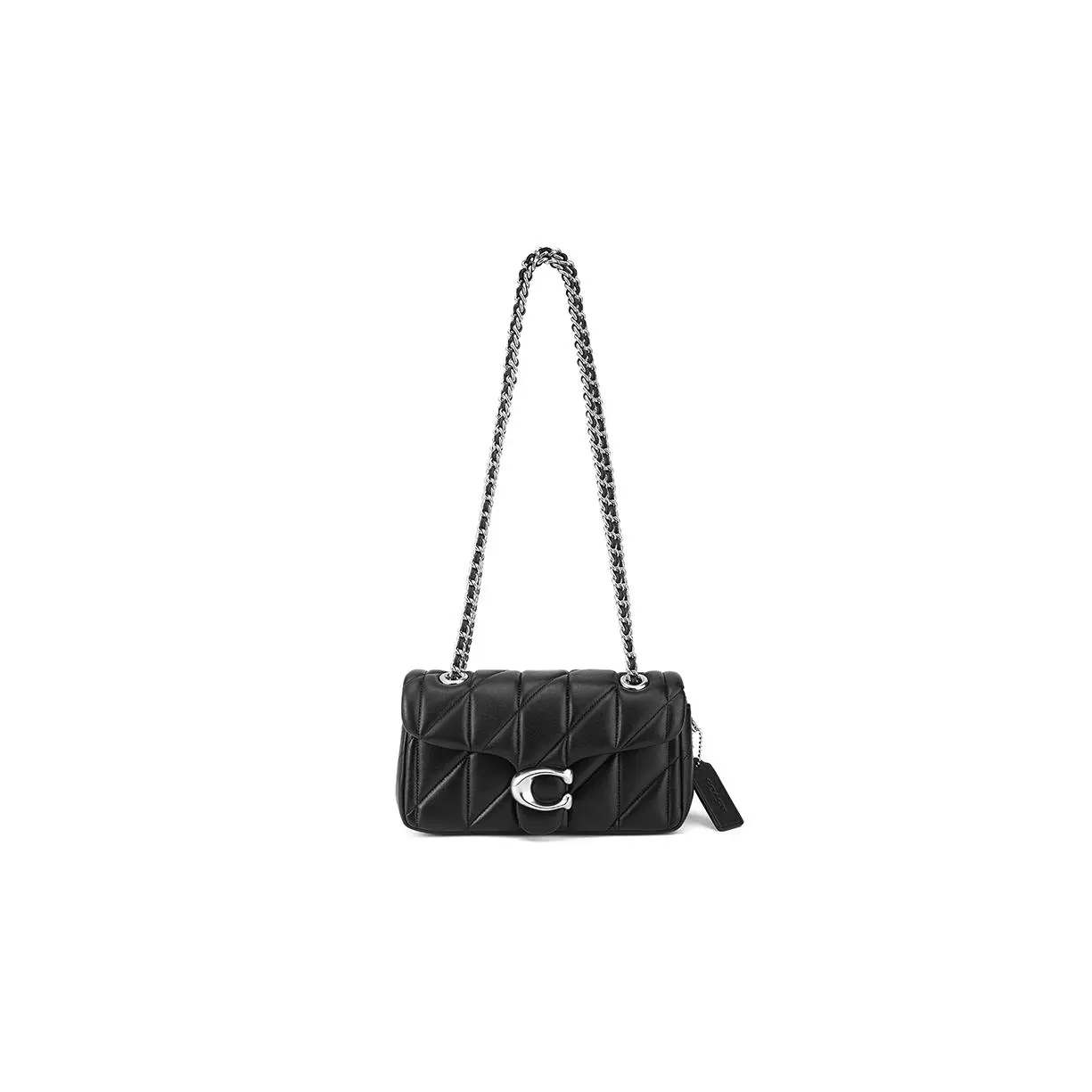 COACH Tabby 20 Striped Quilted Flap Crossbody Bag for Women in Black Nappa Leather