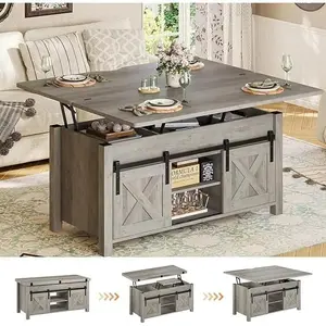 Sikaic Lift Top Coffee Table, 4 in 1 Multi-Function Convertible Coffee Tables with Storage and Hidden Compartment, Farmhouse Coffee Table Converts to Dining Table for Living Room summergarden