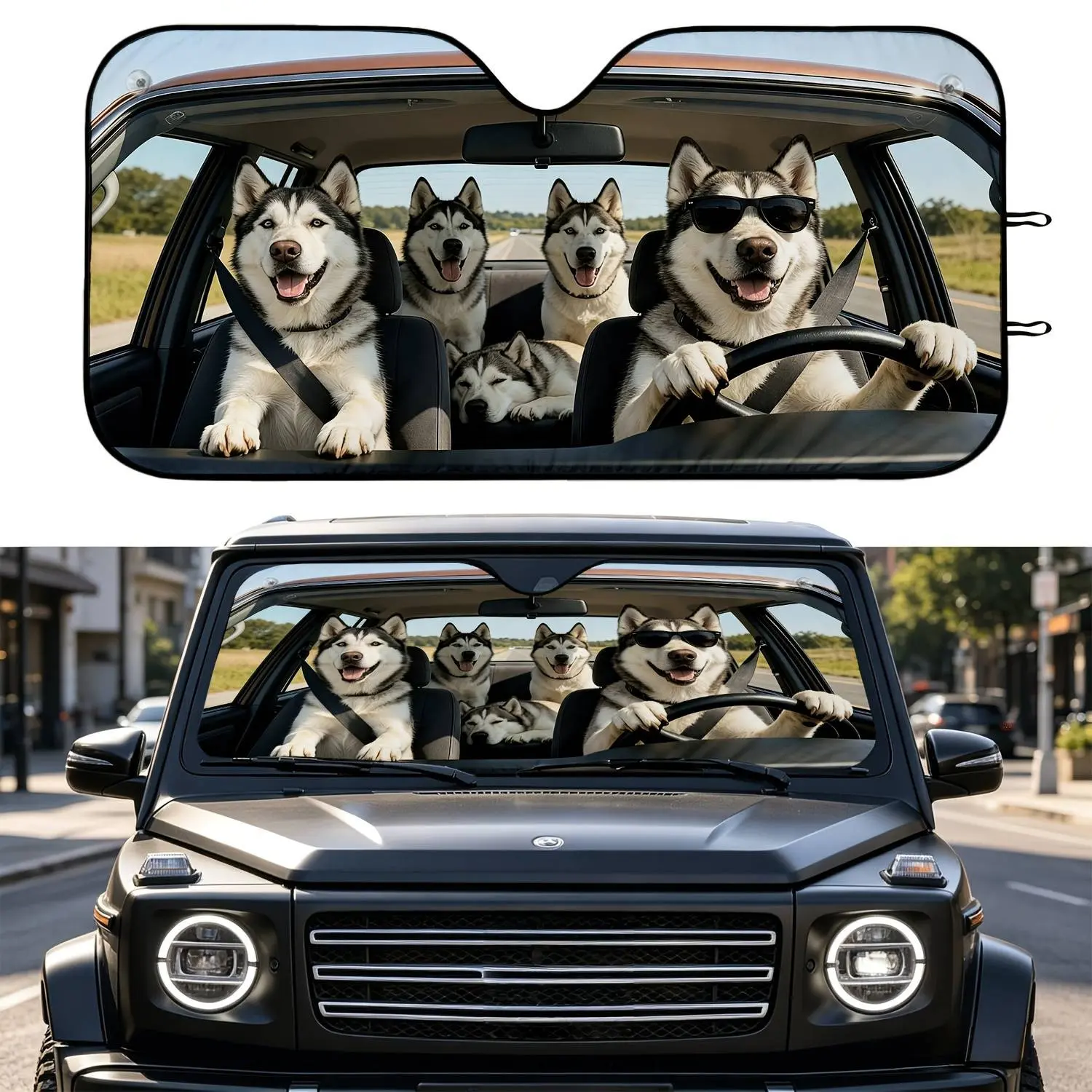 Husky Dog Car Shade Front Windshield,UV Protection Car Shield Sun Protector Foldable Design For for Cars, Trucks & SUVs
