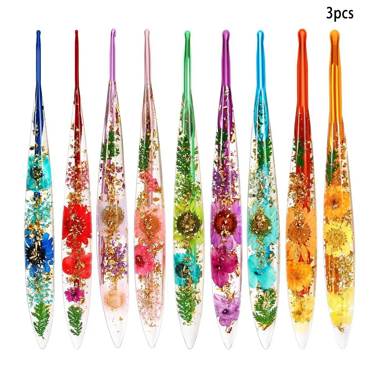 3/9pcs Floral Pattern Transparent Multicolor Crochet Hooks Set, Crochet Tools, Comfortable Handle, DIY Knitting Supplies, Perfect Christmas Gift for Mom