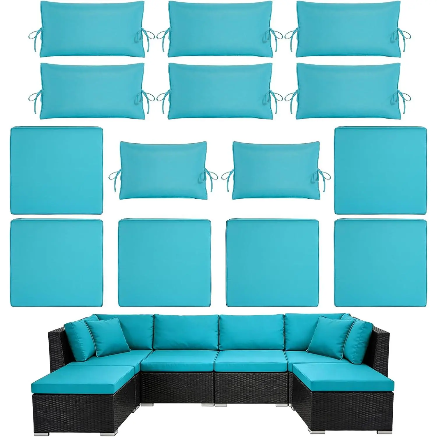14 count Outdoor Patio Furniture Cushion Covers  Zipper Lake Blue | 14 count Outdoor Patio Furniture Cushion Cover,  Sunproof Zipper,for Patio Sectional Sofa backyard 3 Size(Covers Only)