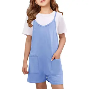 Girls Summer Sleeveless Casual Romper Spaghetti Strap Shorts Jumpsuit with Pockets(Gift)