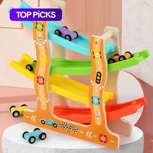 wooden race track car toy, 1 box colorful race track car toy, montessori educational toy for kids, perfect gift for holiday & birthday