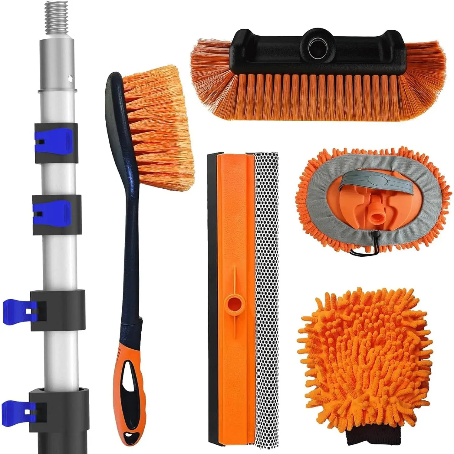 26Ft   Wash Kit with 5-20FT Telescopic Extension Pole,  Wash Brush with Long Handle, Wheel Tire Brush,  Wash Mop, Mitt,  for Cleaning , SUV, RV, , Solar Panels