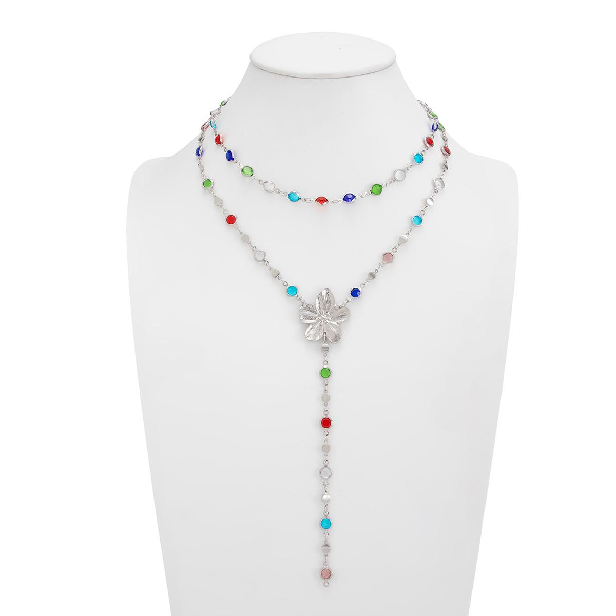 Creative Colorful Y-Shaped Multi-Layer Crystal Necklace – Sweet Style Metal Flower Choker Creative Colorful Y-Shaped Multi-Layer Crystal Necklace – Sweet Style Metal Flower Choker
