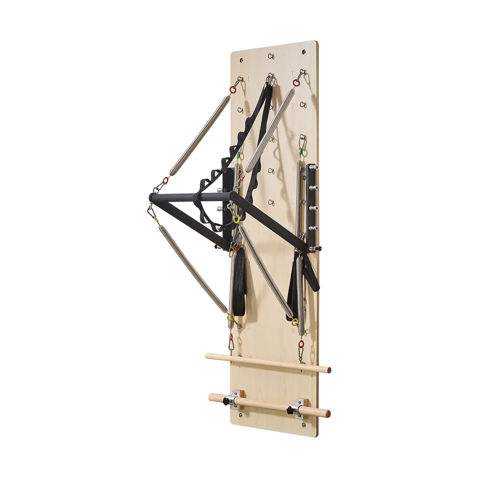 Wall Mounted Pilates Reformer Machine, Wood Construction, Multifunctional Training, Adjustable Resistance Levels