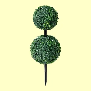 26.5" Artificial Double Boxwood Plant with Integrated Ground Stake (Indoor/Outdoor), UV Resistant Faux Potted Plants Fake Plants Artificial for Home, Garden, Patio, Balcony & Front Porch Decor Fake Plant Decoration