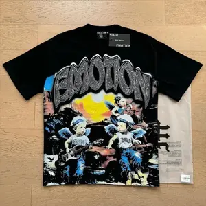 MIXED EMOTION Diamond Angel Graphic Tee, Vintage Washed Oversized Streetwear T-Shirt, Y2K Hip Hop Cotton Summer Top