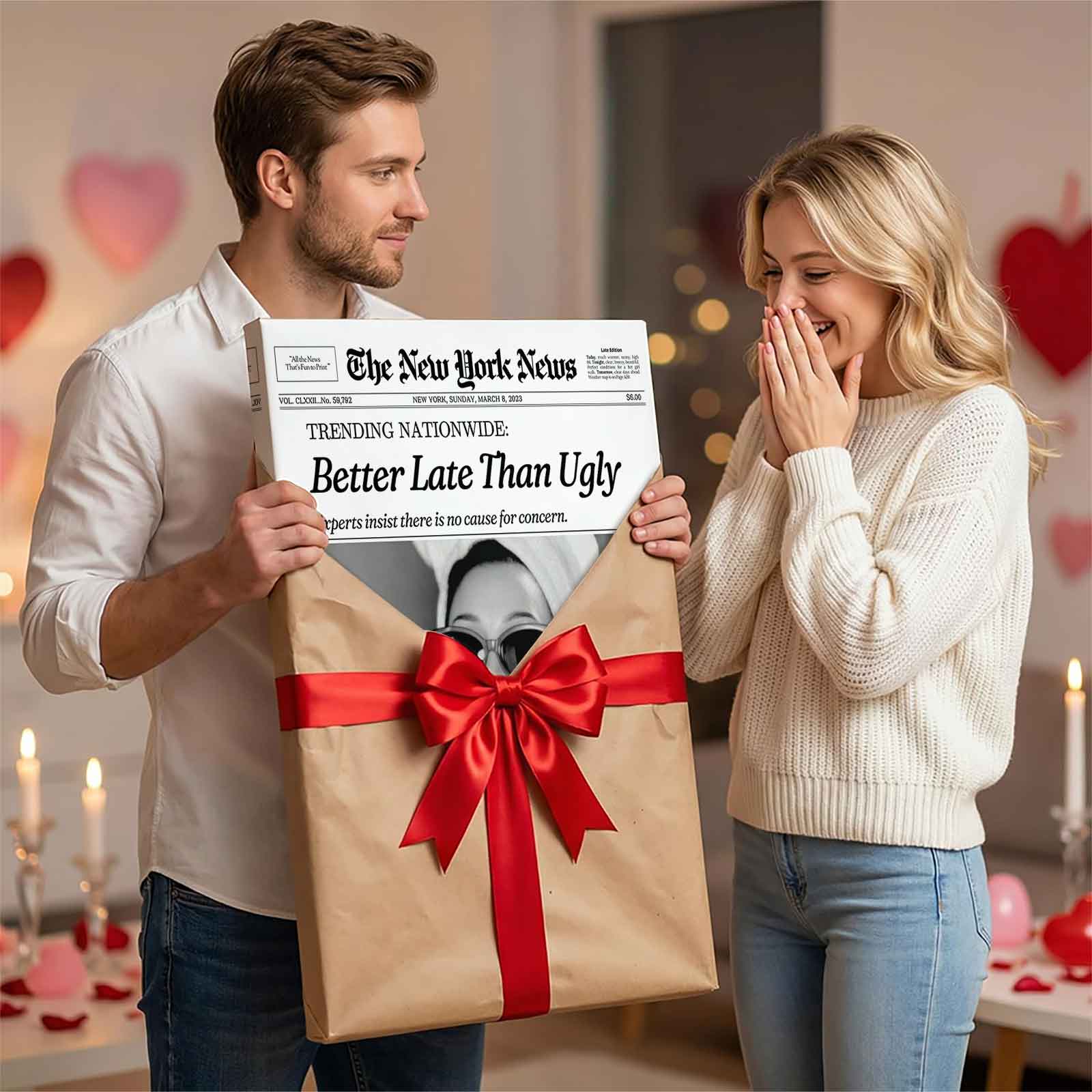 Better Late Than Ugly Retro New York News Canvas Wall Art, Vintage Newspaper Style Print, Funny Bathroom/Beauty Room Decor, Aesthetic Vanity Poster, Unique Gift for Makeup Lovers