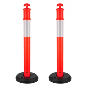 VEVOR 2 Pack Traffic Delineator Posts, 48 inches Traffic Safety Cones with Fillable Base and Reflective Strips, Heavy Duty Delineator Posts for Construction Site, Parking Lot, Crowd Control, Red