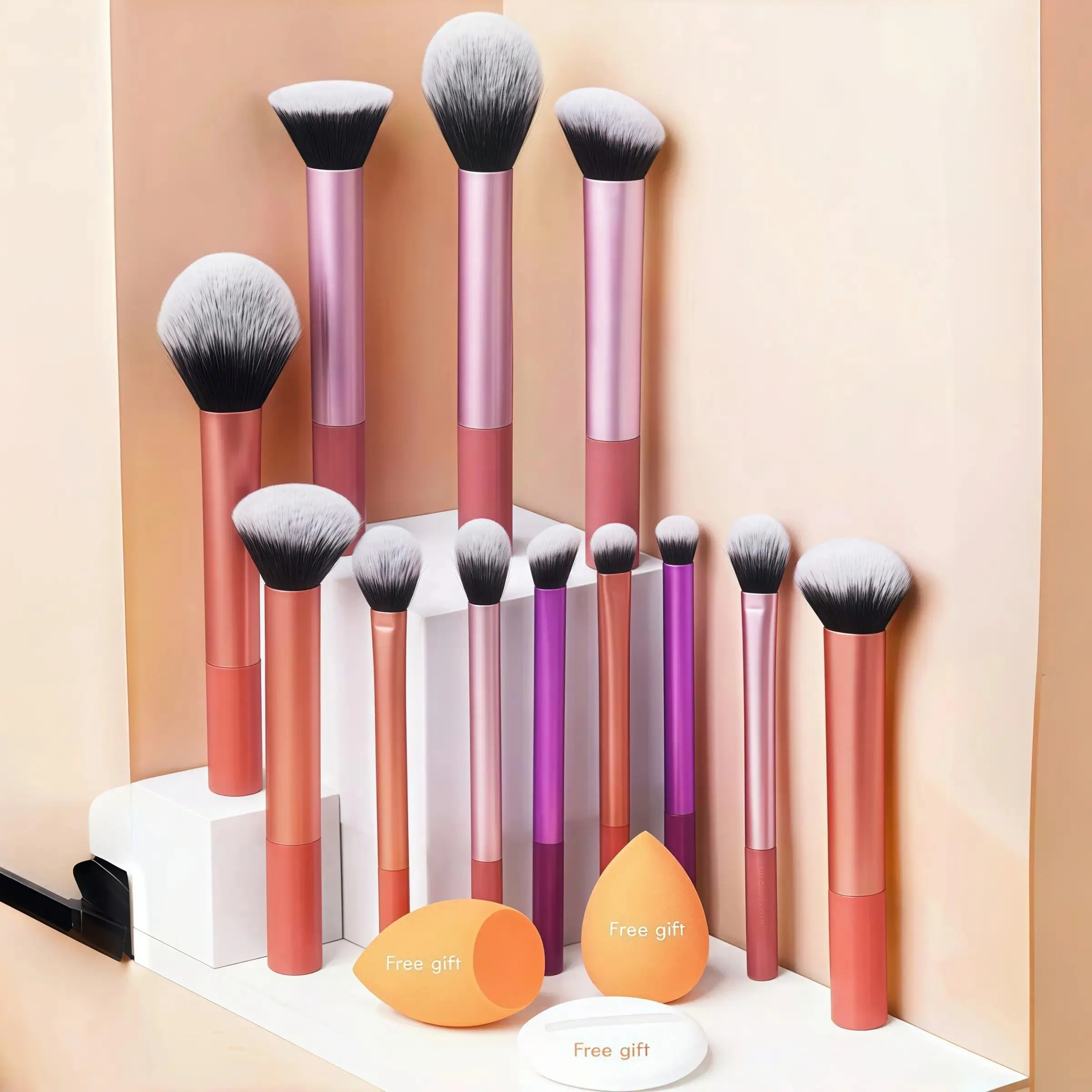 15pcs Multi-Functional Makeup Brush Set with Powder, Blusher, Foundation, Eyeshadow and Contour Brushes, Angled and Round Sponges and Puff, Makeup Tool Set, Make Up Tools, Beauty Brushes, Multifunctional Makeup Brushes