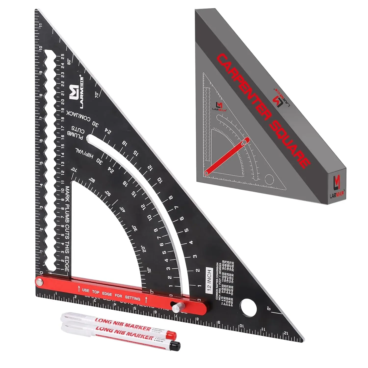12-Inch Carpenters Square - Adjustable Aluminium Framing Rafter Combination Square, Essential Woodworking Tool for Carpenters
