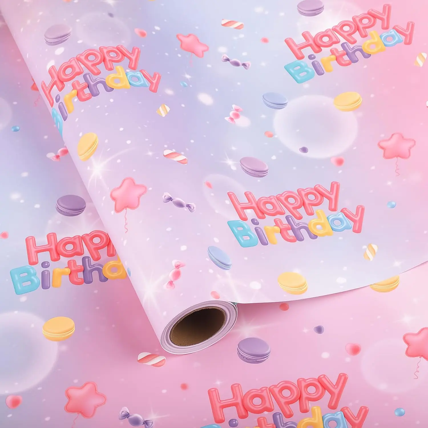 Birthday Wrapping Paper Girls 17 Inch x 33    Girls Wrapping Paper with Rainbow Happy Birthday Letter for   Shower Pastel Party Decorations DIY Projects