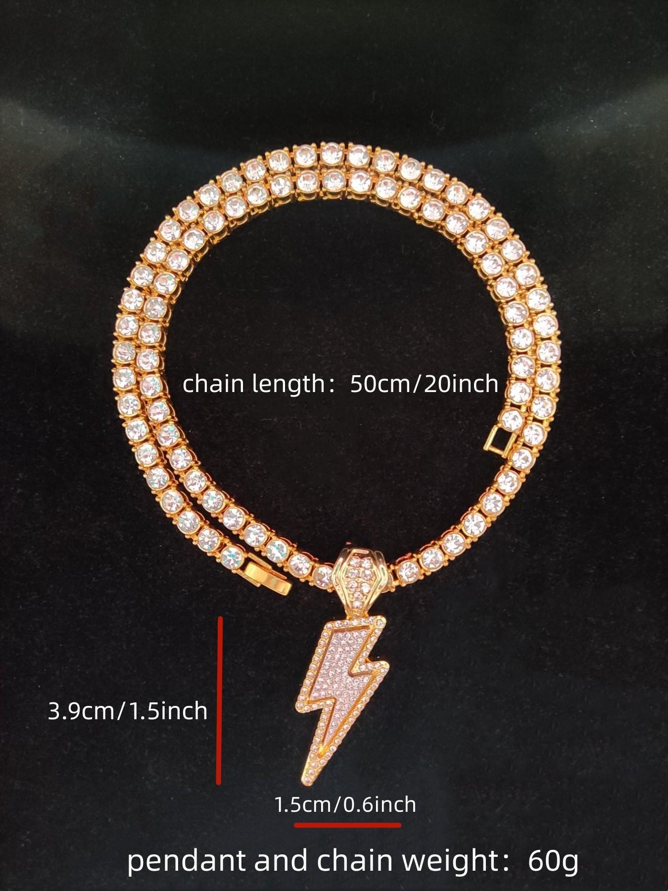 Y2K Trendy Rhinestone Lightning Shaped Pendant Necklace for Men & Women, Hip Hop Street Jewelry As Gift, Fashion Cute Jewelry for Daily Outfit