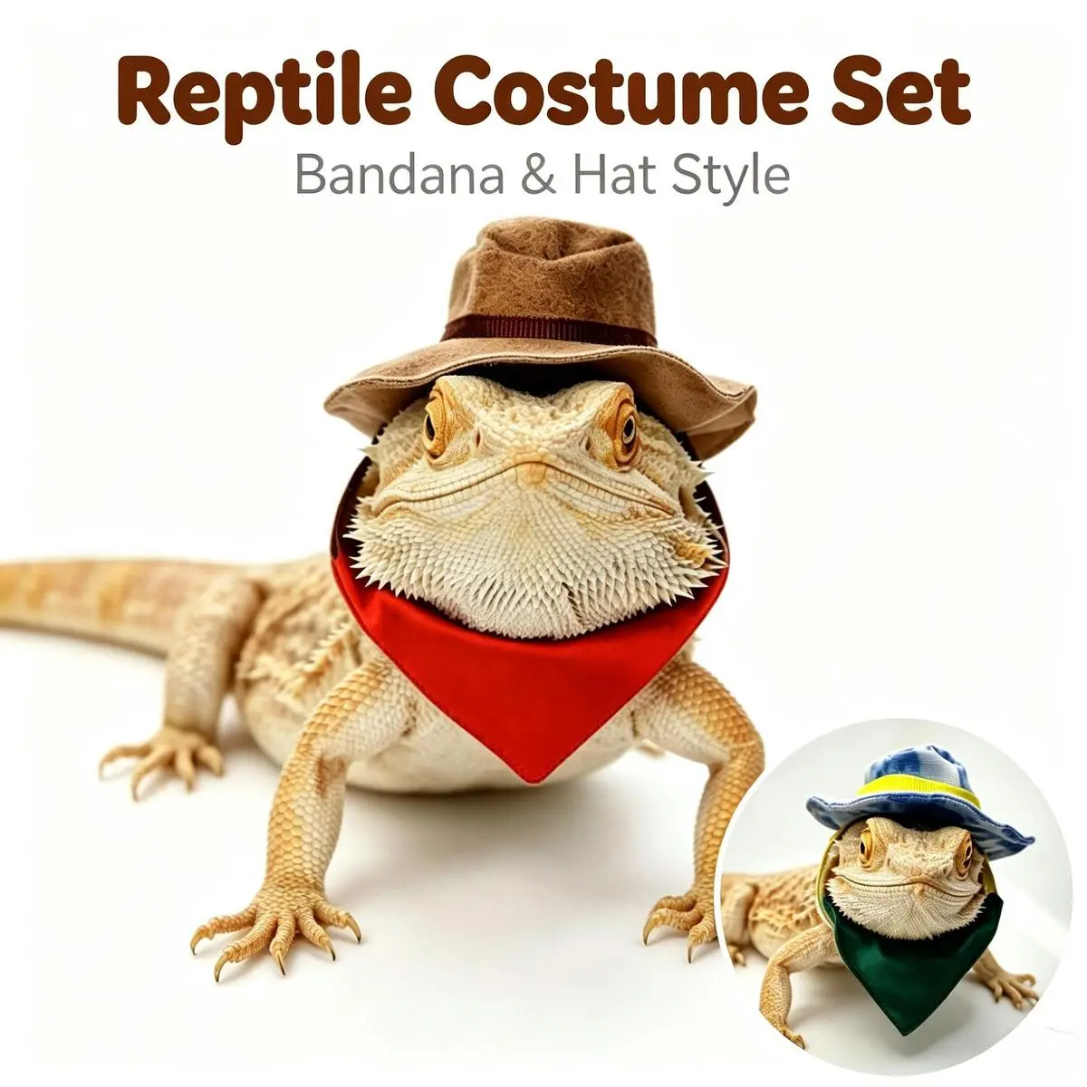 Hamsters/Lizards Reptile Wear Costume Set - Fun Look Small Pet Clothing with Hat, Bandana for Outings, Walking