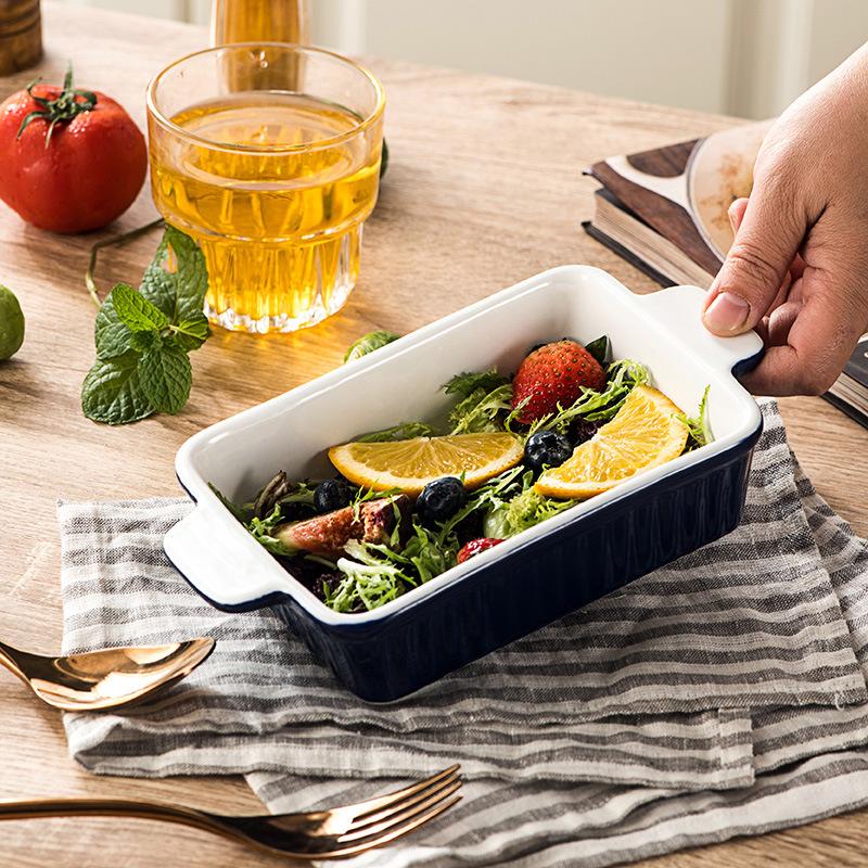 Ceramic Baking Pan with Handle, 4 Counts Rectangular Baking Pan, Microwave & Oven Safe Baking Tray, Kitchen Baking Utensils, Baking Dish Set