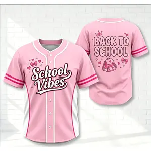Cute School Vibes Baseball Jersey for Women, Cute Backpack & Bow Print Button Down Short Sleeve Top, Casual Back to School Outfit # TikTokMadeMeBuyIt #   TikTokShop #   Cute Shirt # Baseball Jersey # BackToSchool
