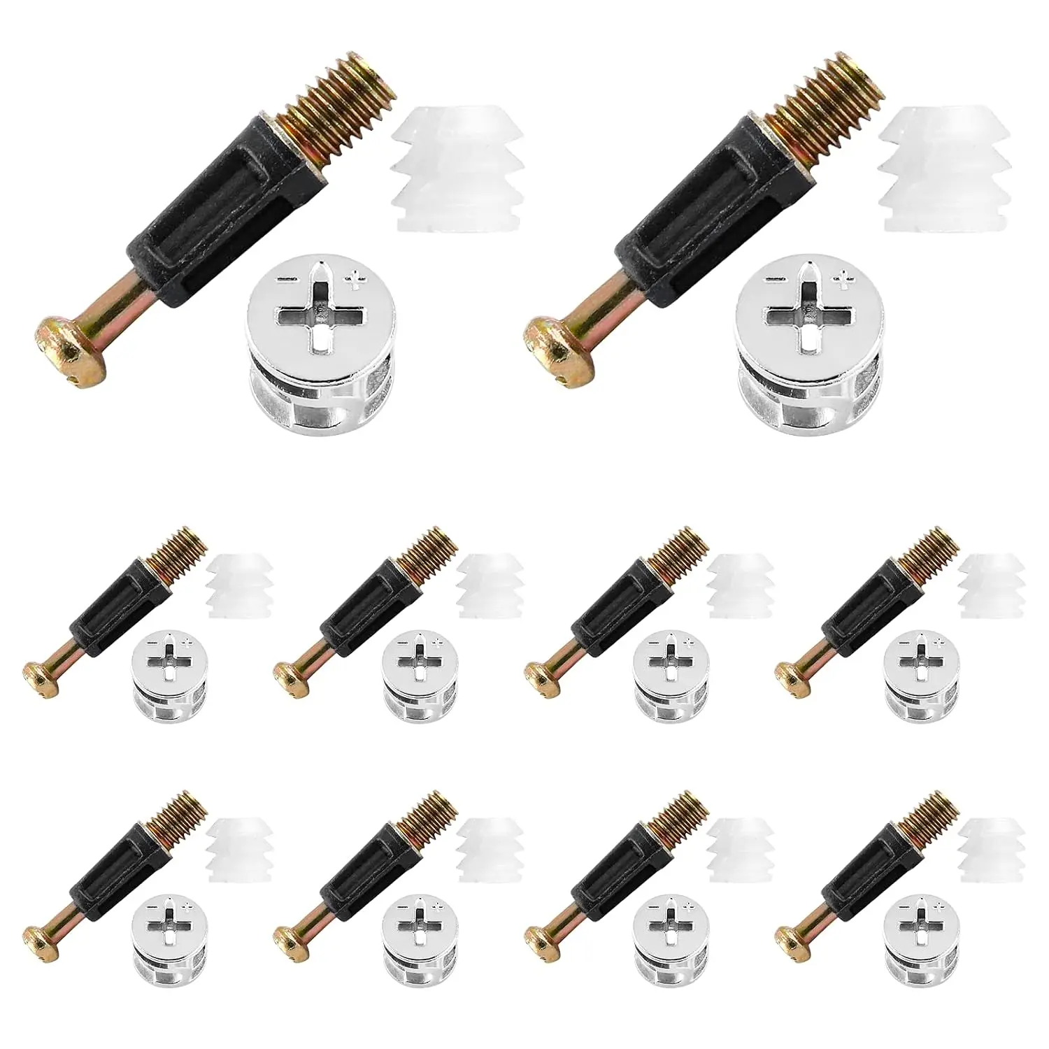 32mm Cam Lock Screws for Furniture, 10 Set | 3 in 1 Cam Lock Fasteners, Cam Fitting with Dowel, Pre-Inserted Nut, Cabinet Drawer Connecting