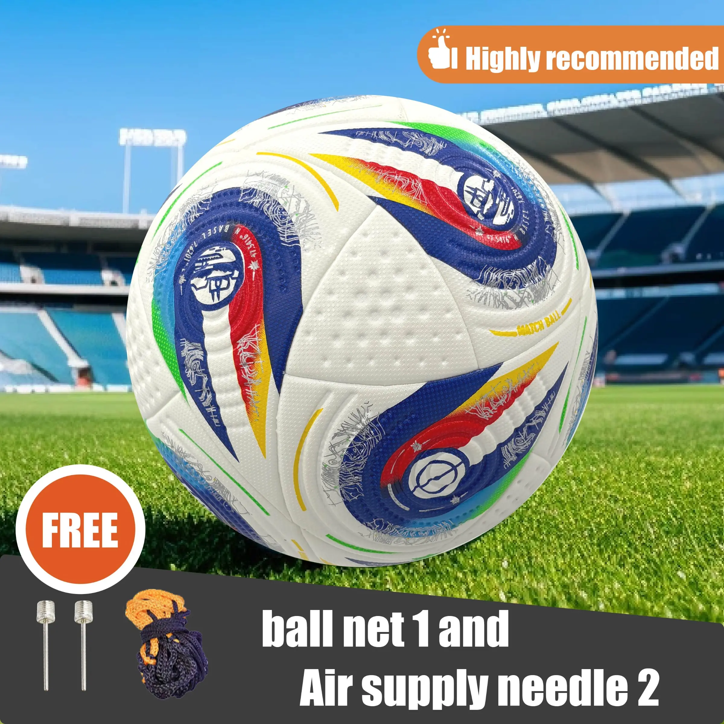 Size5 Football Soccer Balls High Elastic Wear-Resistant PU Material, Suitable for Adults and Youth, Indoor Outdoor Training Match, Includes Net Bag and Two Pins