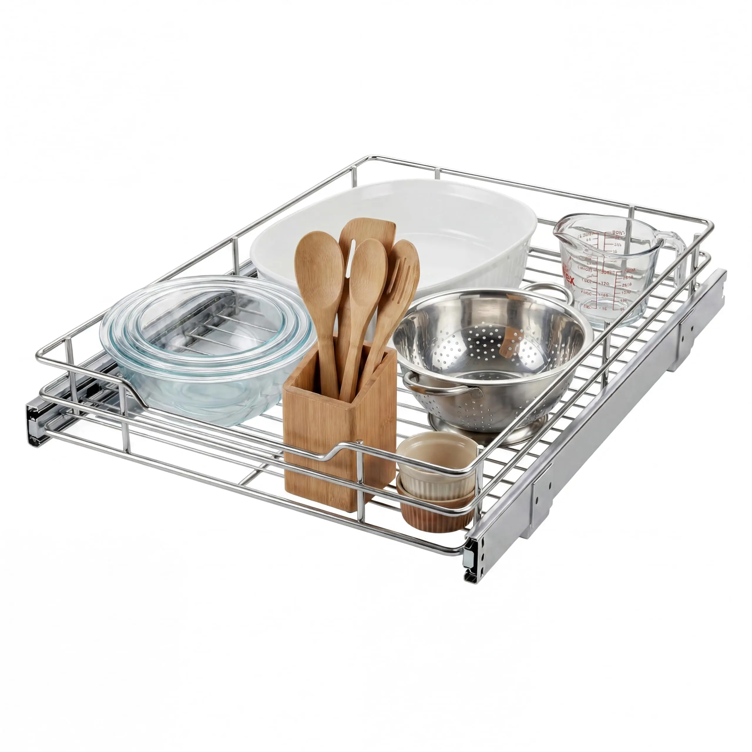 Heavy Duty Pull Out Kitchen Cabinet Organizer, 11 x 21 Inch Chrome Full Extension Slide Out Shelf, Anti-Rust Easy Clean Under Sink Storage Drawer with 50 LBS Load Capacity, Ideal for Pots, Pans and Kitchen Cookware Storage, Silver Finish