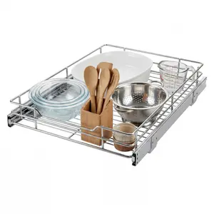 Heavy Duty Pull Out Kitchen Cabinet Organizer, 11 x 21 Inch Chrome Full Extension Slide Out Shelf, Anti-Rust Easy Clean Under Sink Storage Drawer with 50 LBS Load Capacity, Ideal for Pots, Pans and Kitchen Cookware Storage, Silver Finish