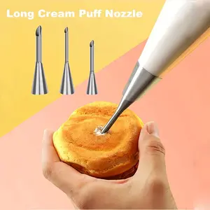 1pc/3pcs Puff Pastry Piping Nozzles, Available in Three Sizes to Meet Various Filling Needs, Cake Decorating Baking Tools, Piping Tools, Kitchen Gadgets, Suitable for Cakes, Pastries, Desserts, Cream, Cheese, Frosting, Jam, Butter, Bread, Dough