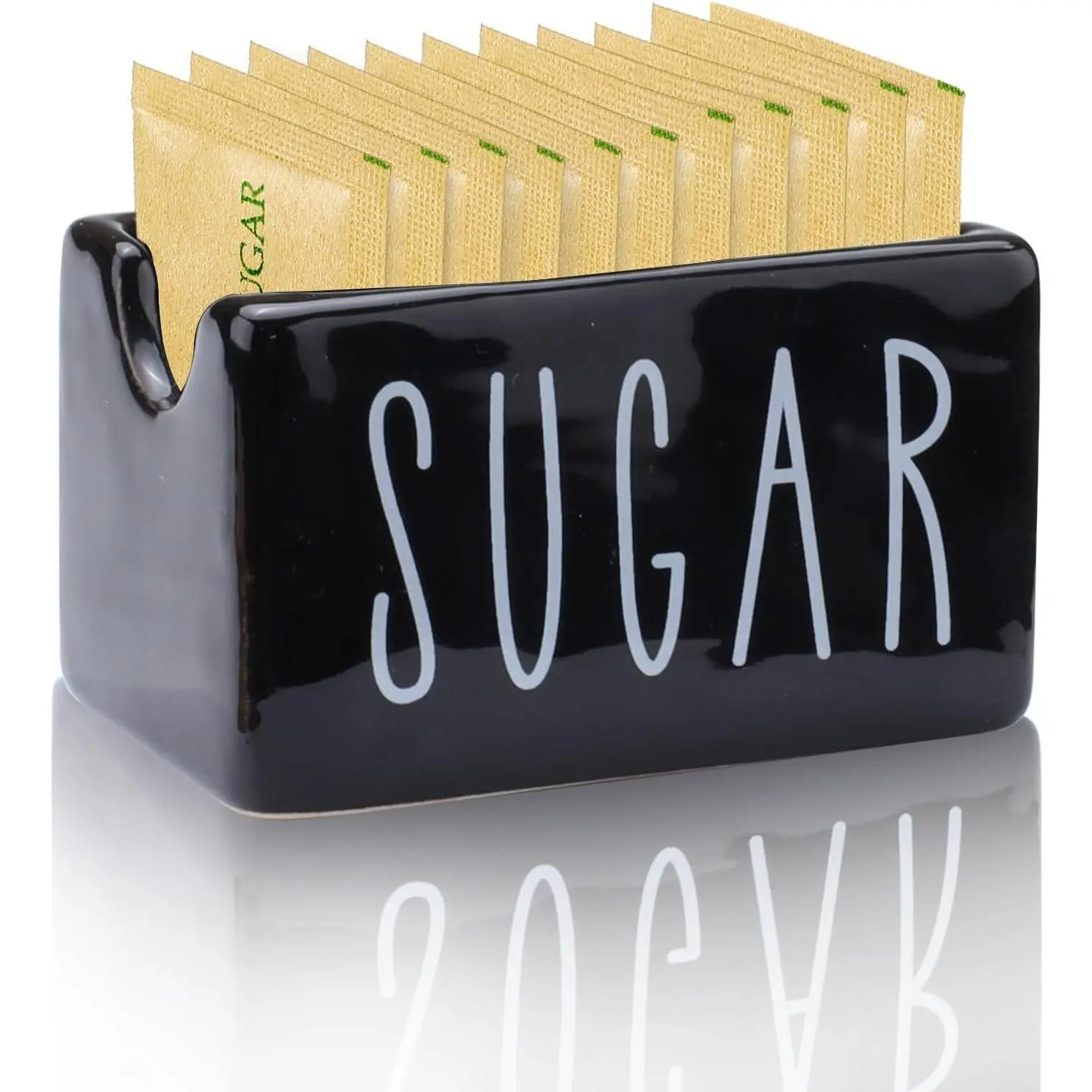 Black Ceramic Sugar Packet Caddy, Compact Organizer, Tabletop Storage Container for Office/Hotel Use, Solid