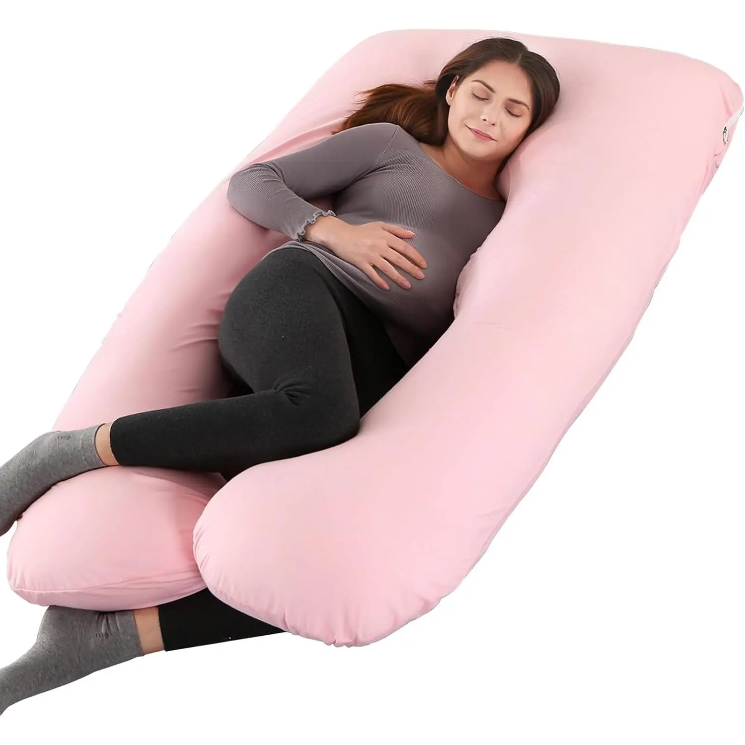 Pregnancy Pillow, 57 Inch U Shaped Maternity Full J-Shaped Body Pillow  Sleeping, Support  Women with Hip, Leg, Back Pain, Washable Jersey Cover, Gift  Pregnant Women (Pink)