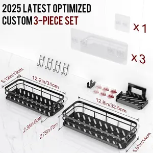 Capacity Shower Caddy, Adhesive Shower Organizers with Custom Aesthetic Design Soap, No Drilling Corner Shower Shelves, 5 Hooks for Bathroom Accessories, 3 Pack