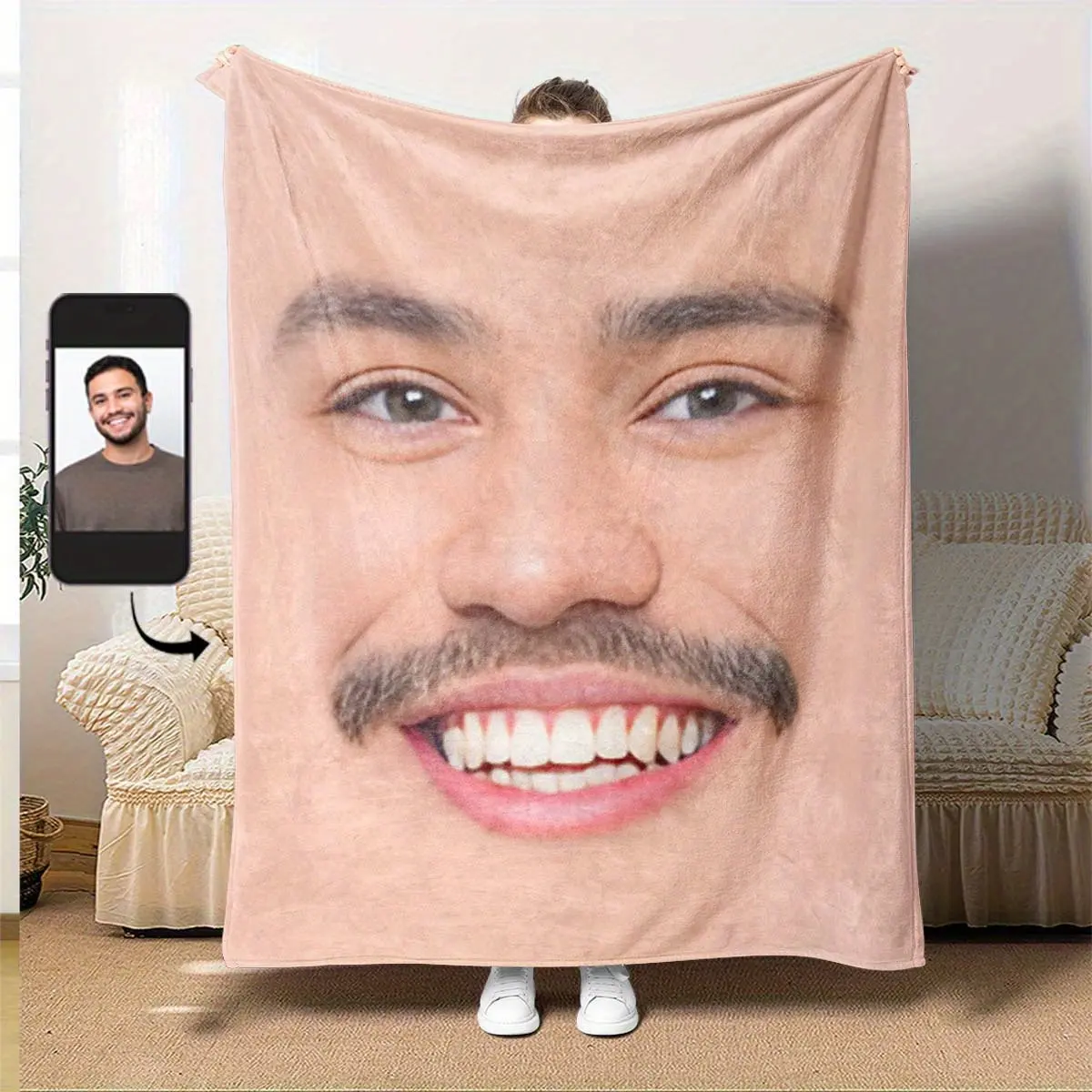 Custom Photo Blanket – Personalize with Your Face Design, Soft Fleece Material, Perfect for All Seasons on Sofas, Beds, Offices, and Travel – Unique Christmas and Birthday Gift, Customized Throw Blanket