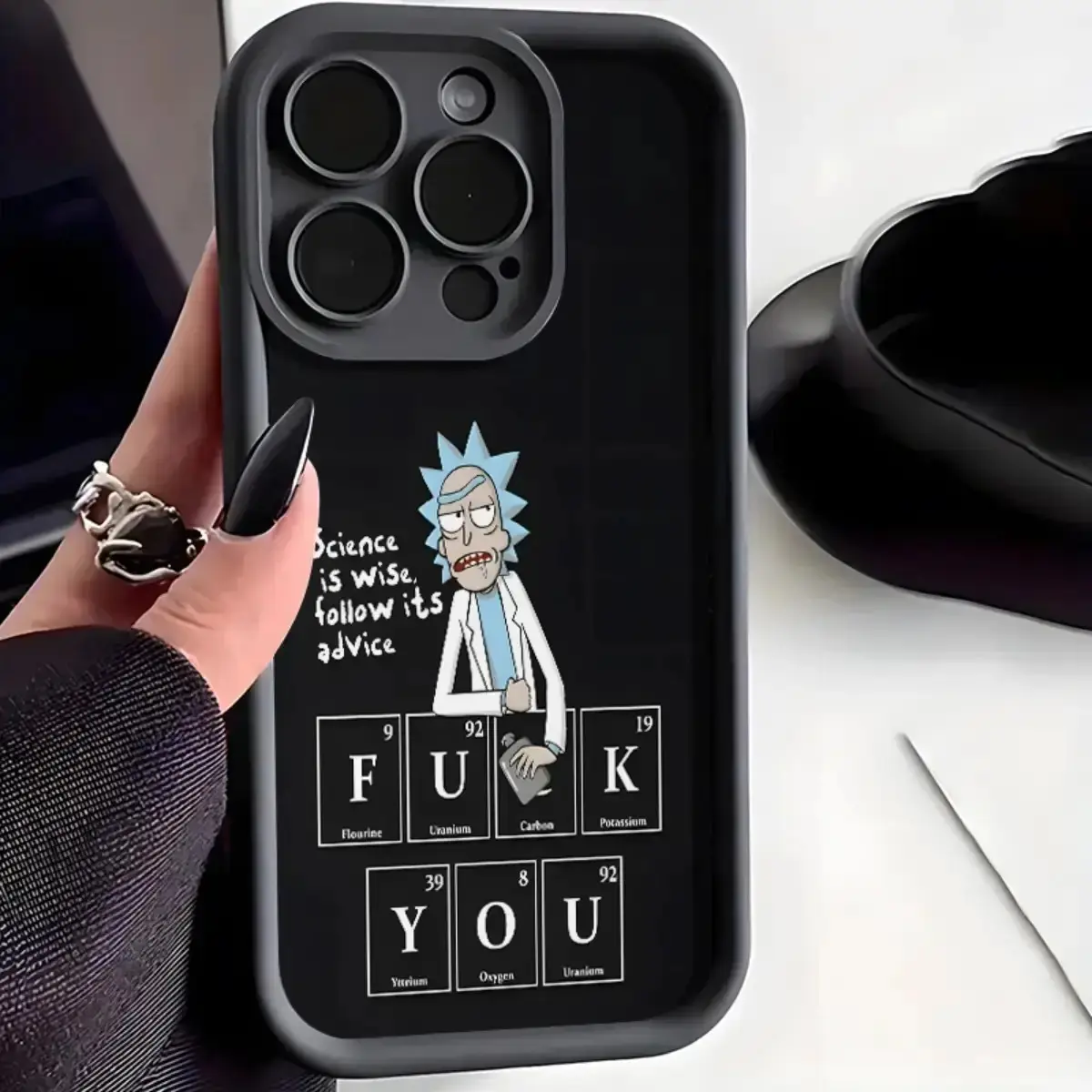 R1ck And M0rty Funny Text Phone Case,Science Quote Cartoon Black Minimal Cover,TPU Silicone Protective phone cover,for iPhone 11-17,XS/S series,for Samsung S /A Series,Shockproof Silicone Lightweight Anti-Scratch Cover,for iPhone 17 Pro Max case
