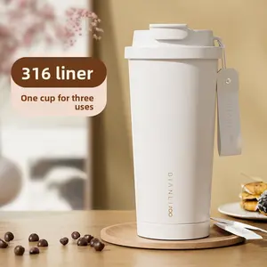 Car-mounted 316 stainless steel liner vacuum flask, coffee cup for women with high appearance, portable leak-proof travel cup with straw and dual drinking modes