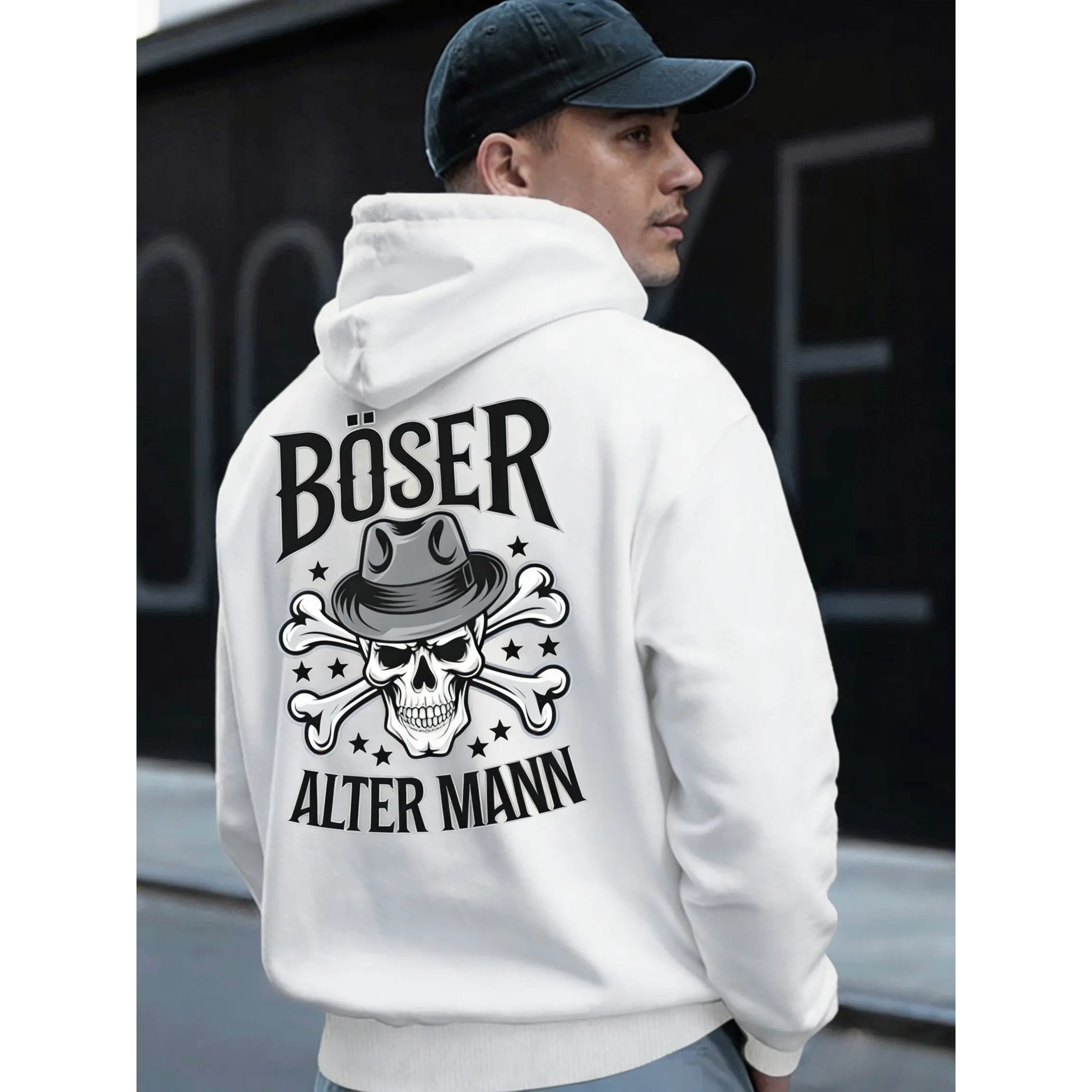 B SER ALTER MANN Men's Large Size Plush Hooded Sweatshirt - Winter Warm Streetwear Hoodie with B-SER ALTER MANN Lettering, Soft Fabric Casual Pullover for Cold Weather, Ideal Gift for Men, PLUS SIZE