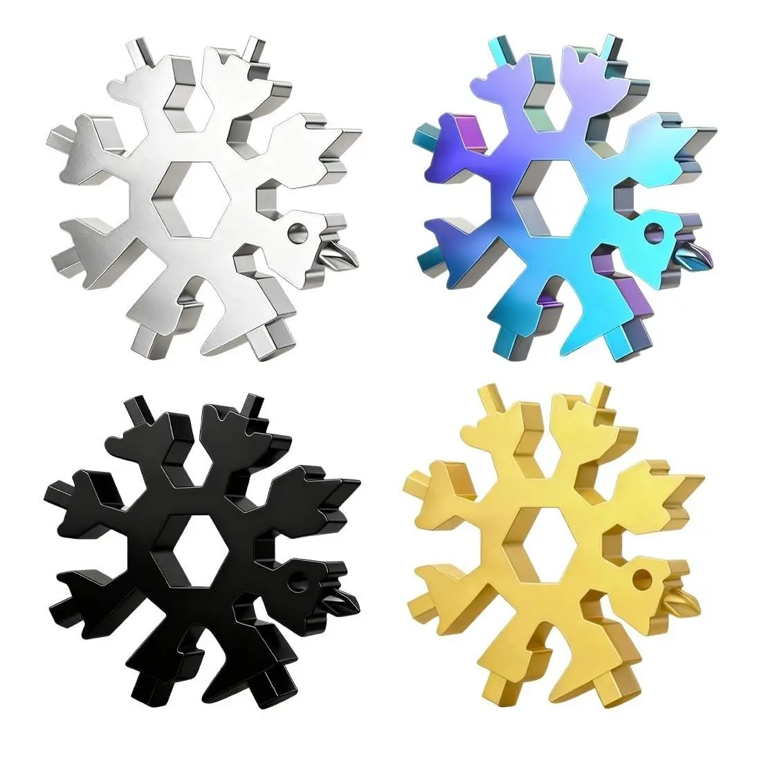 Four Colors 18-In-1 Multi-Function Snowflake Wrench Set, Stainless Steel Portable Repair Tool Kit, Household Screwdriver Bottle Opener Combo