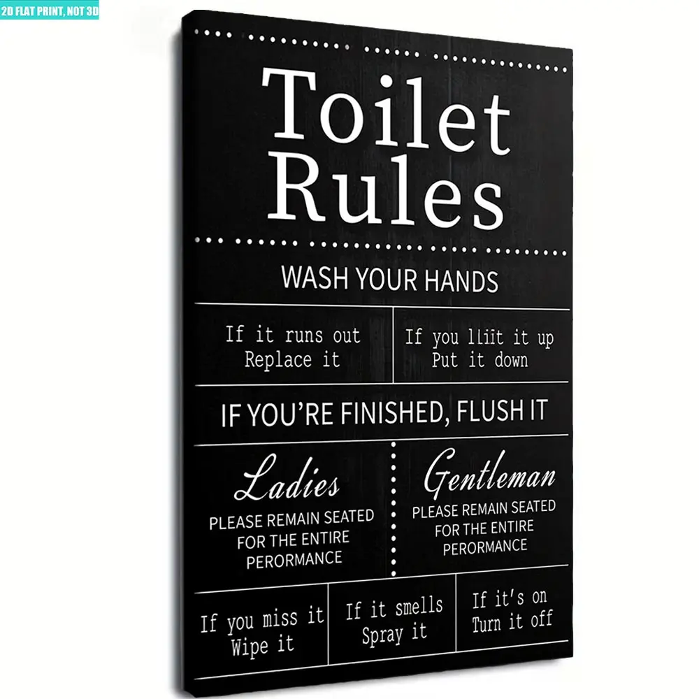 Framed toilet rules bathroom etiquette canvas print, hygiene reminder sign, modern home wall decor, 1 piece church unique art decoration quote
