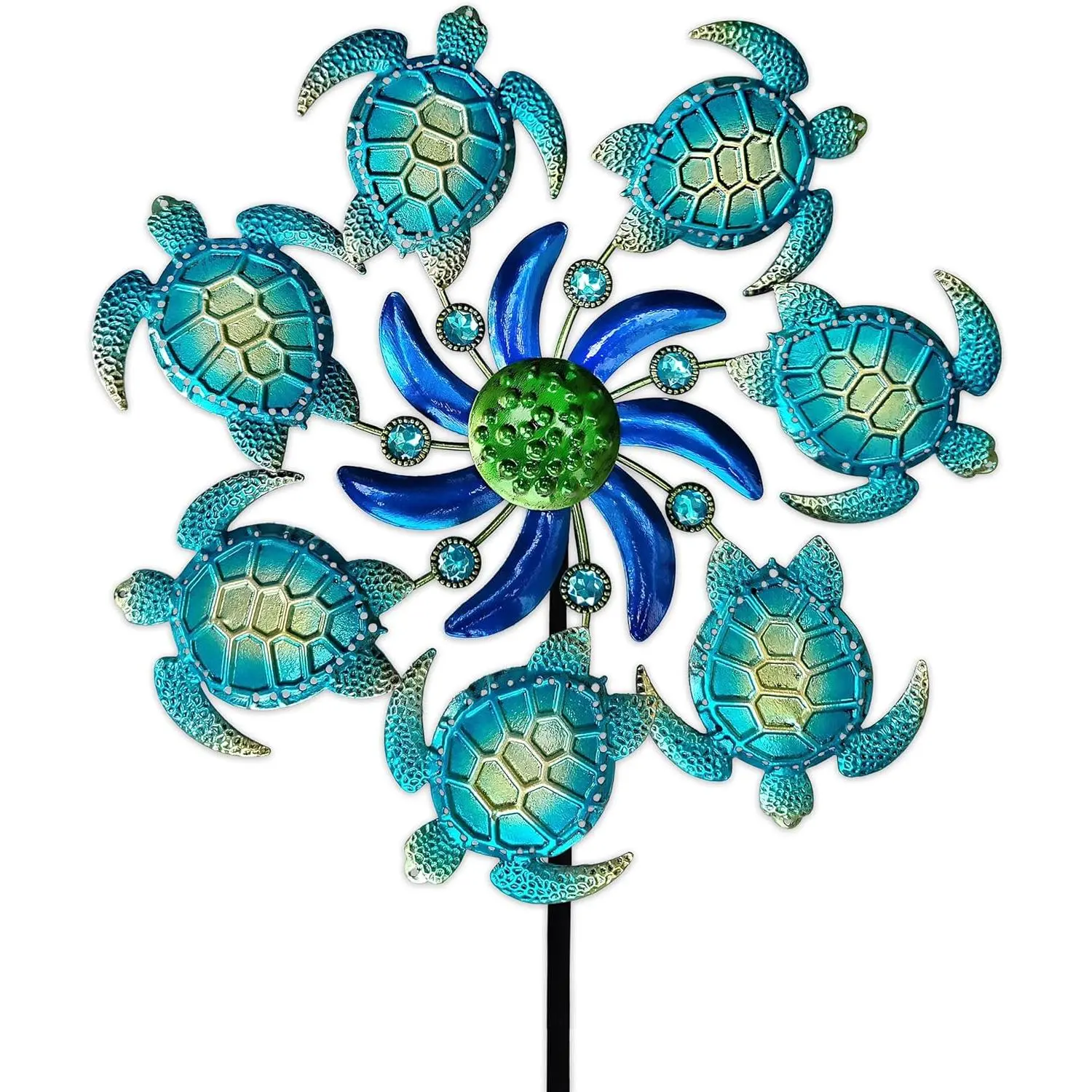 39" Sea Turtle Wind Spinners Garden Stake Ocean Theme Outdoor Decorations Metal Stake Yard Spinner Wind Sculpture Yard Art Decorations for Patio, Swimming, Lawn & Garden Decor