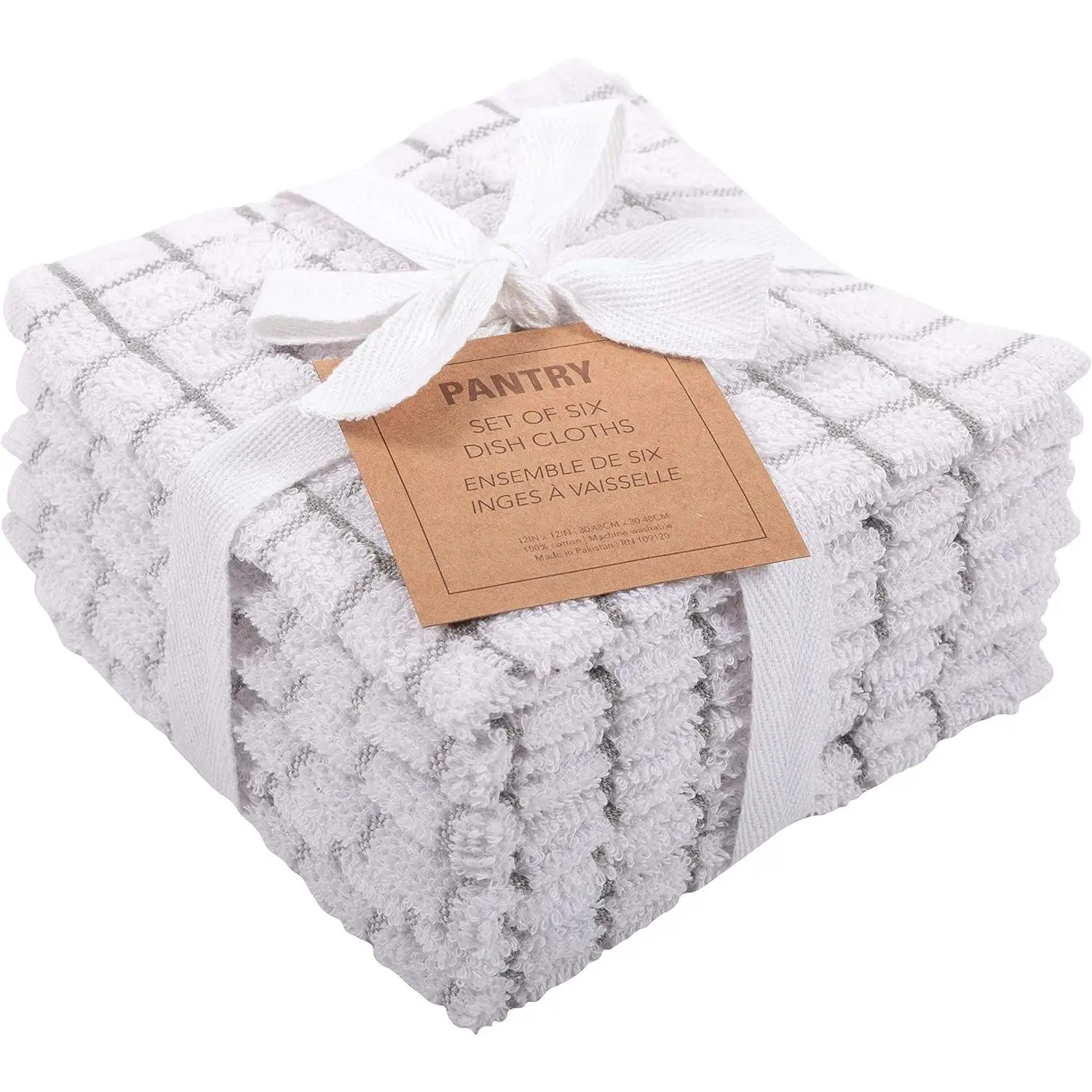 Pantry   Checkered Grid Dish Cloths | Set of 6, 12 x 12 Inches | Absorbent and Machine Washable |  for Cleaning Counters, and Any Household Spills - Gray