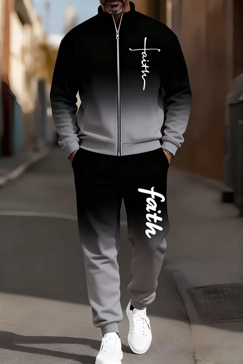 Men's fashionable two-piece set, a popular style featuring gradient and multi-colored sportswear, is here: blending street fashion with a sporty vibe, effortlessly exuding a trendy and fashionable look