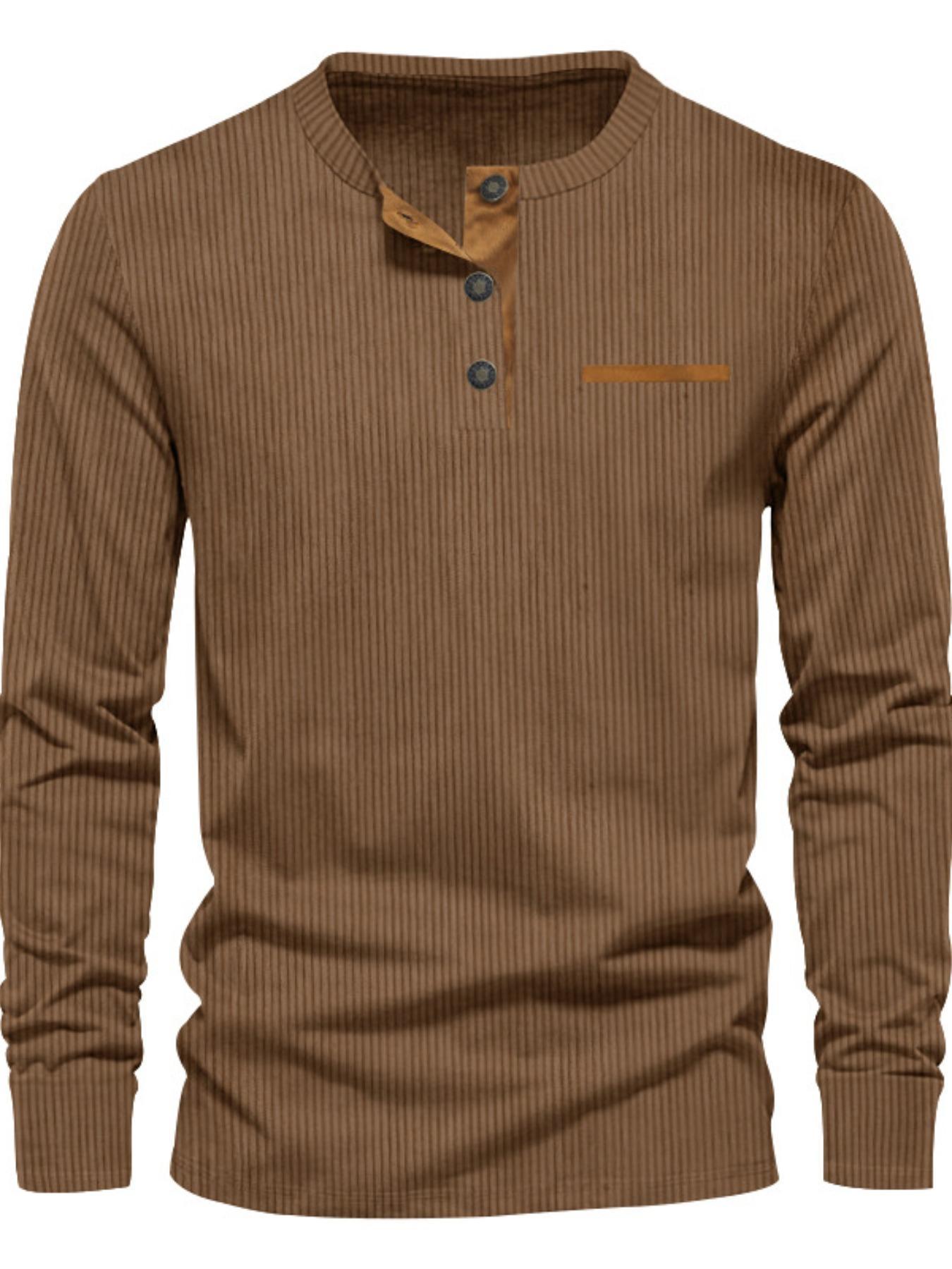 Men's Regular Fit Patchwork Print Half Button Thermal Lined Henry Collar Shirt, Casual Retro Long Sleeve Top for Spring & Fall, Fashion Men's Clothes for Daily Wear, Army Green