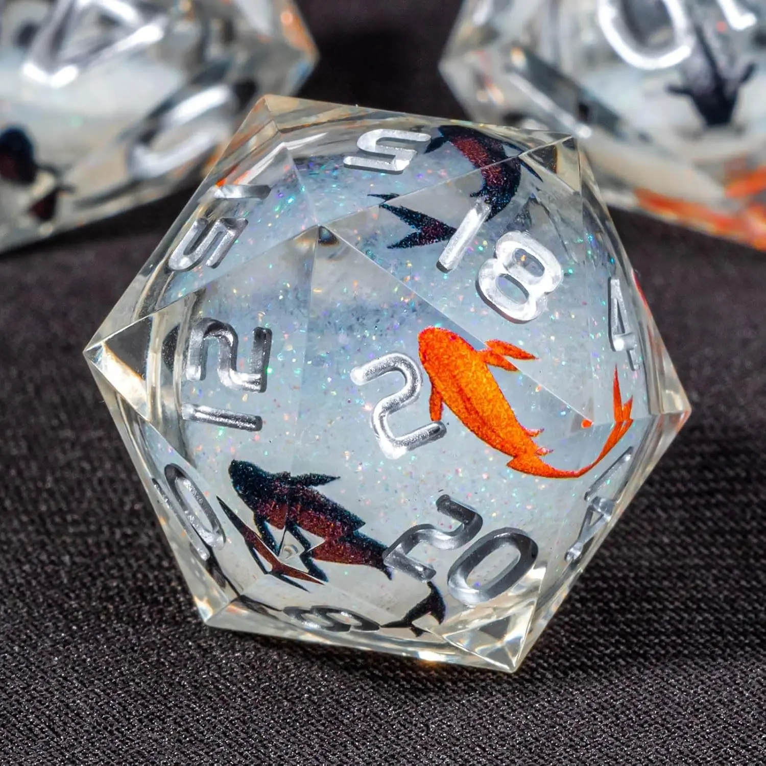 7 Koi Fish Sticker Resin Dice Set with Aesthetic Appeal, Compatible with D&d, Coc, Mtg Role-Playing Games, Perfect for Tabletop Gaming Accessories