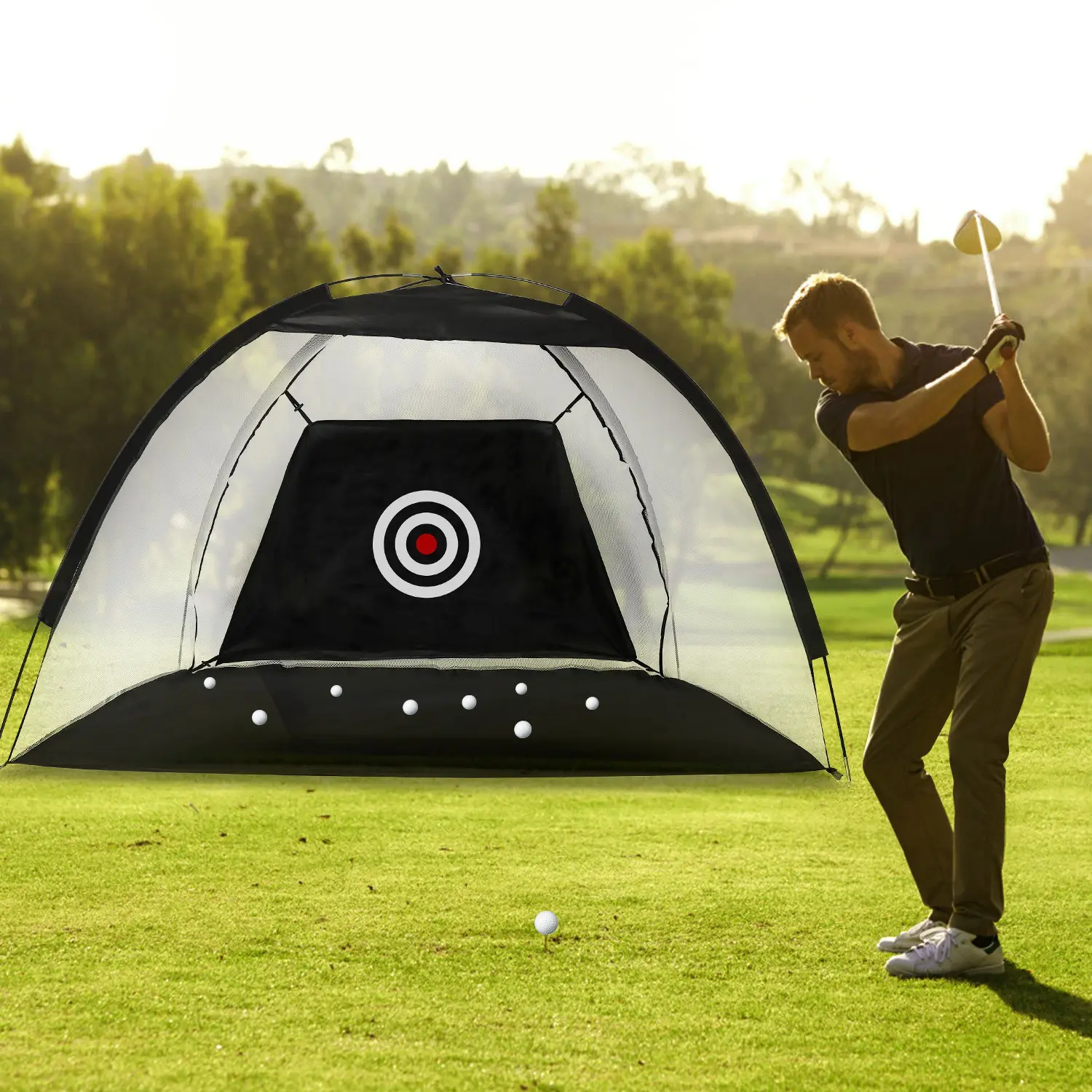 Golf Training Aids Net with Target Cloth Carry Bag Indoor Outdoor Driving Hitting Practice Nets for Beginner Advanced Golfers campingessentials
