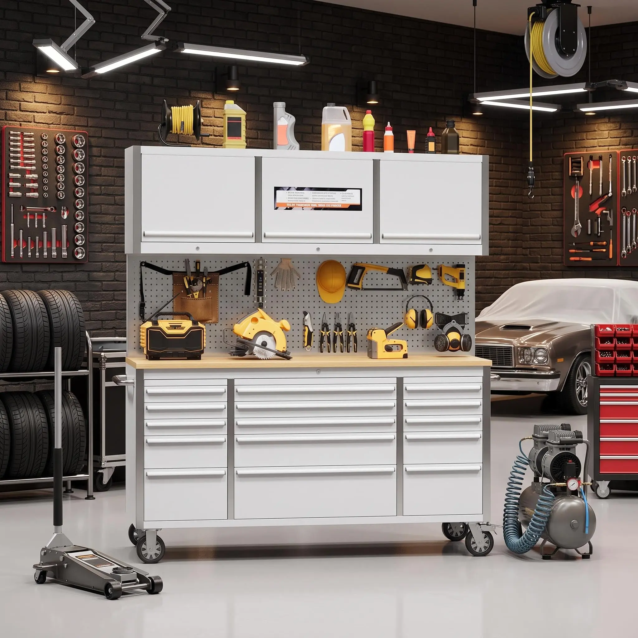 72 inch Tool Chest, Tool Box Mobile 15 Drawers, Storage Rolling Cabinet with Wheels, Lock Key Locking System Drawer Liners for Garage, Warehouse, Repair Shop