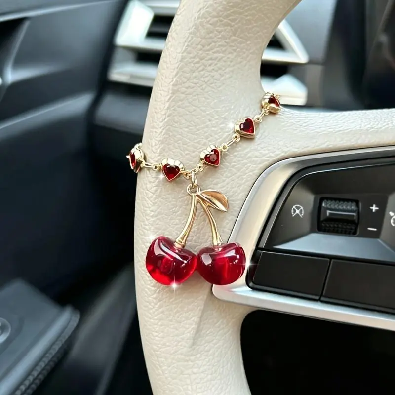 Cute Red Cherry Car Decoration Pendant, Perfect for Steering Wheel, Enhance Car Interior Ambiance, Ideal Gift for Friends, Stylish Automotive Accessories