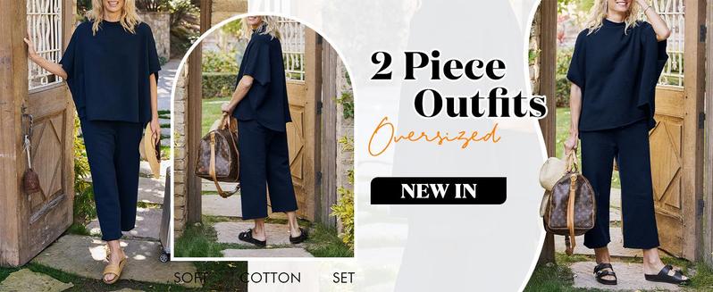 【L-5XL】Plus Size Curve imily bela curve Women's Plus Size 2 Piece Outfits 3/4 Batwing Sleeve Capelet Crew Neck Pullover Top Wide Leg Pants Lounge Set