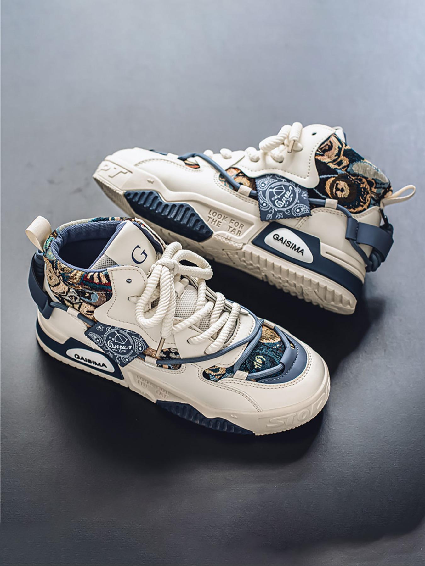 Men's Fashionable Colorblock Lace Up High Top Skate Shoes, Casual Comfortable Breathable Sports Shoes, Male All-match Round Toe Shoes for Daily Wear, Skateboarding Shoes, Trending Shoes, Skater Shoes, Street Shoes