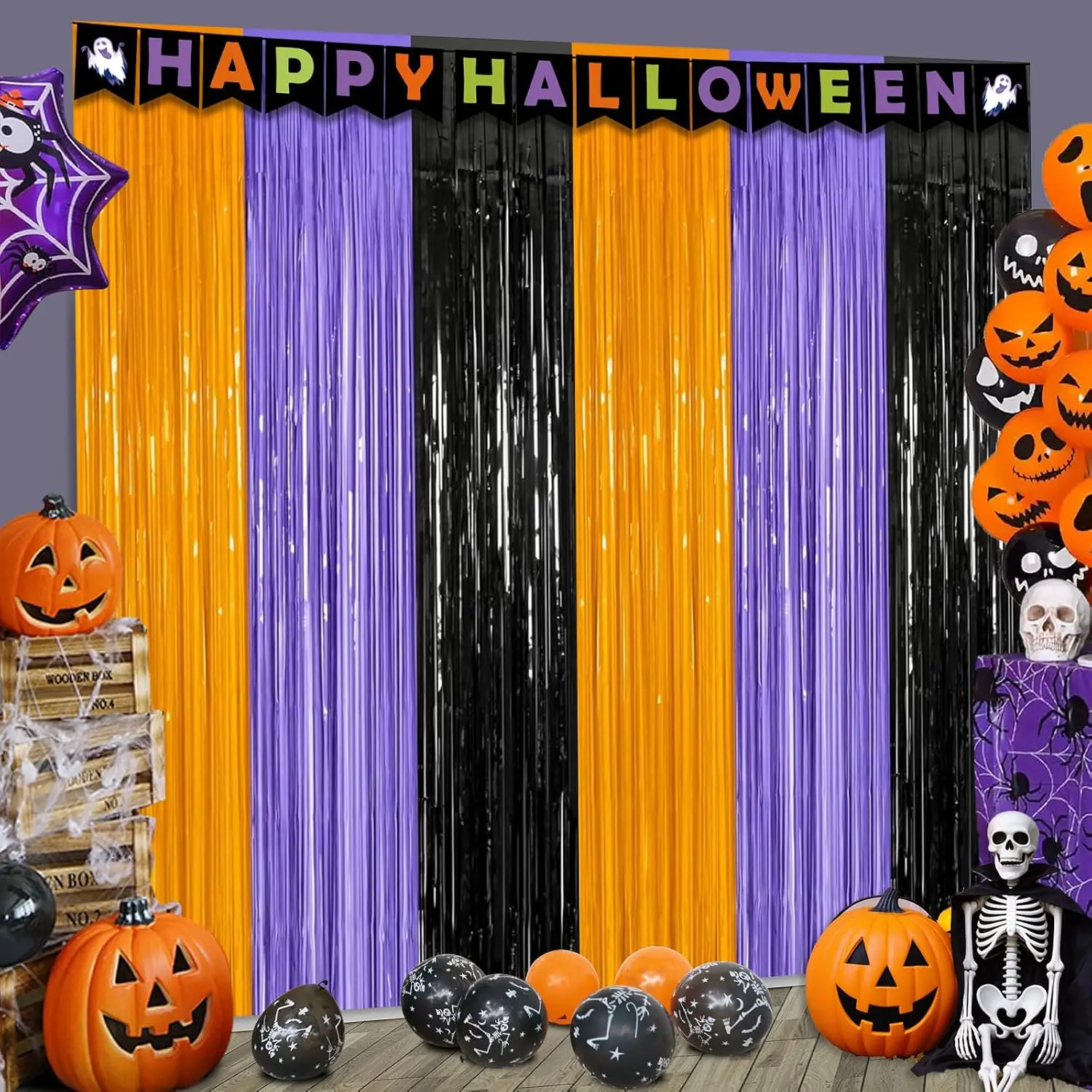 3 Packs 3.3ft x 6.6ft Orange  Black Metallic Tinsel Foil Fringe Curtains Photo Booth Props for Halloween Birthday Bridal Shower  Shower Bachelorette Holiday Celebration Party Decorations