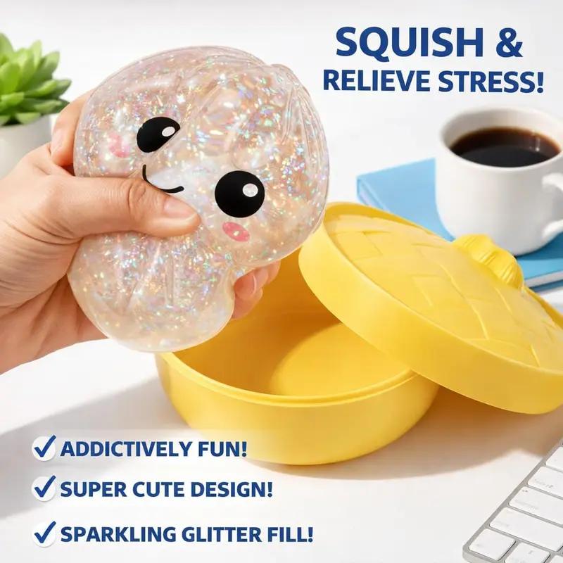 [Blind Box]2026 New Glitter Dumpling Squishy with Steamer Box, Soft Sensory Fidget Steamed Bun Squeeze Tool for Adult Stress & Anxiety Relief, easter eggs Colorful Gradient Dragon Statue prefilled Pull Back Monster Car and Truck Pack christmas toys